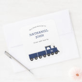 Monogram Train Boy Baby shower Bookplate Vierkante Sticker (Envelop)