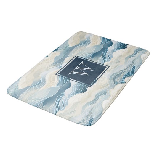 Monogram Tranquil Blauw en Wit Golfpatroonbad Badmat (Gekanteld)