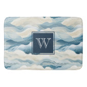 Monogram Tranquil Blauw en Wit Golfpatroonbad Badmat (Voorkant)