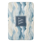 Monogram Tranquil Blauw en Wit Golfpatroonbad Badmat (Voorkant Verticaal)