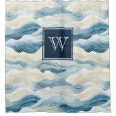 Monogram Tranquil Blue and White Wave Pattern Show Douchegordijn (Voorkant)