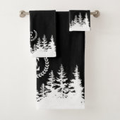 Monogram Trees Bath Towel Set Black and White Bad Handdoek (Insitu)