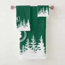 Monogram Trees Bath Towel Set Green and White