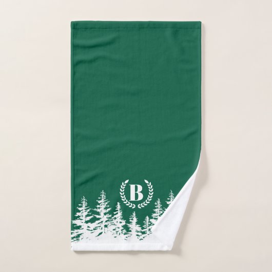 Monogram Trees Bath Towel Set  Green and White Bad Handdoek (Handdoek)