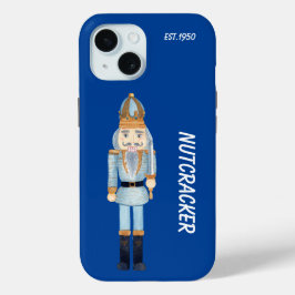 Monogram trendy cartoon notenkraker marineblauw iPhone 15 case