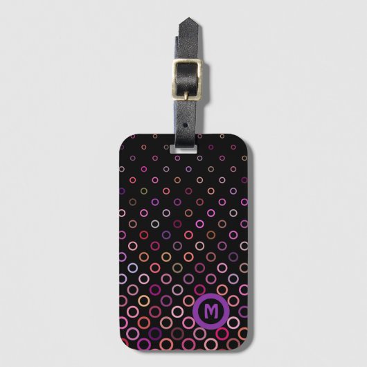 Monogram Trendy Colorful Circles op zwart Bagagelabel (Voorkant (verticaal))