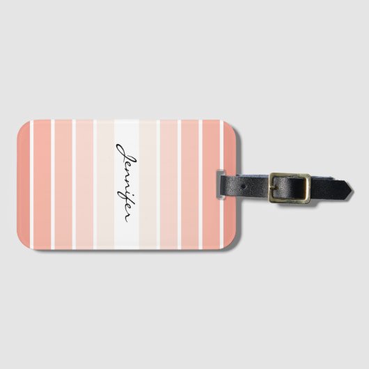 Monogram Trendy Coral Pastel Stripes Bagagelabel (Voorkant (horizontaal))