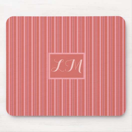 Monogram Trendy & Cute Pink Stripes Muismat (Voorkant)