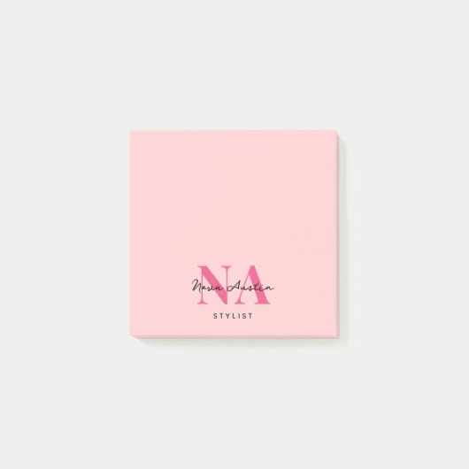 Monogram Trendy Esthetisch Hot Pink gepersonalisee Post-it® Notes (Voorkant)