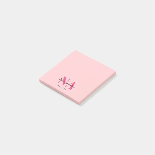 Monogram Trendy Esthetisch Hot Pink gepersonalisee Post-it® Notes (Schuin)