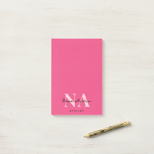 Monogram Trendy Esthetisch Hot Pink Large Custom Post-it® Notes (Op bureau)