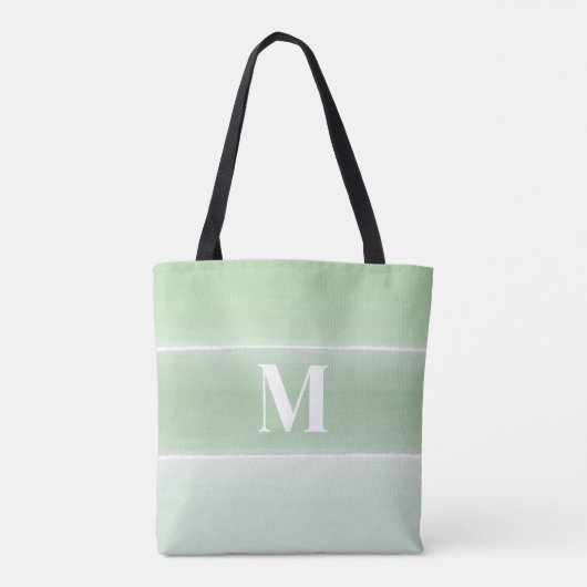 Monogram Trendy Initiaal Stijlvolle Groene Stripes Tote Bag (Achterkant)