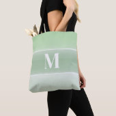 Monogram Trendy Initiaal Stijlvolle Groene Stripes Tote Bag (Dichtbij)