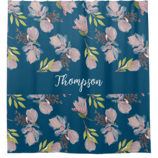Monogram trendy marjolein blauw bloemenpatroon sti douchegordijn