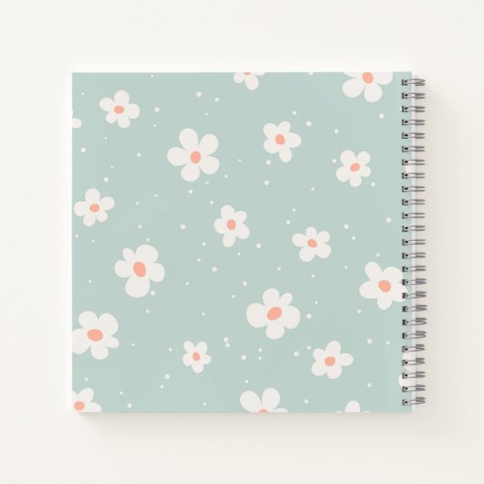 Monogram trendy pastel blauw blauw bloempatroon wi notitieboek (Achterkant)