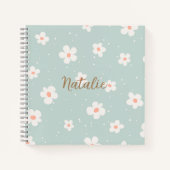 Monogram trendy pastel blauw blauw bloempatroon wi notitieboek (Voorkant)