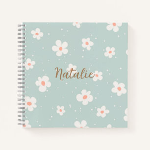 Monogram trendy pastel blauw blauw bloempatroon wi notitieboek