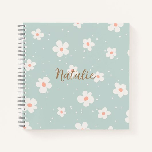 Monogram trendy pastel blauw blauw bloempatroon wi notitieboek (Voorkant)