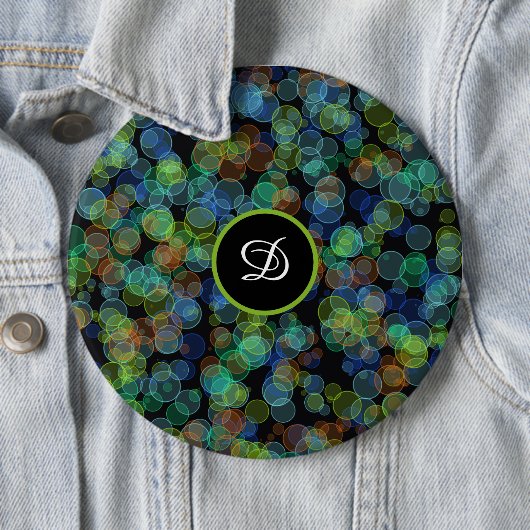 Monogram trendy retro polka dots ronde button 6,0 cm (In situ)