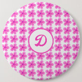 Monogram Trendy Retro Roze Bloemen initiaal Ronde Button 6,0 Cm (Voorkant)