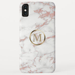 Monogram Trendy Roos Gold en witte marmer Case-Mate iPhone Case