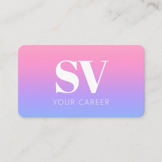 Monogram trendy roze Paarse gradiënt minimaal Visitekaartje (Voorkant)