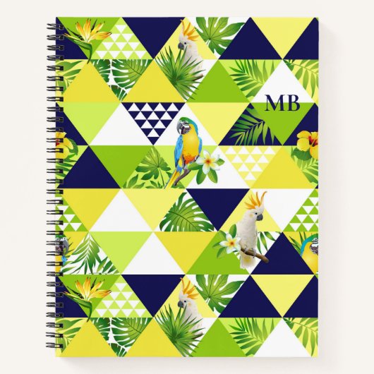 Monogram Trendy Tropical Cockatau Parrot Floral Notitieboek (Voorkant)