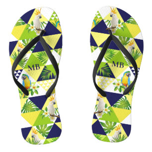 Monogram Trendy Tropical Cockatau Parrot Floral Teenslippers