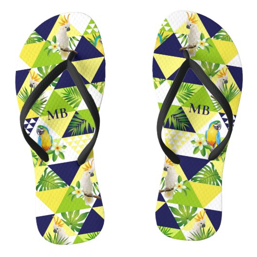 Monogram Trendy Tropical Cockatau Parrot Floral Teenslippers (Voetbed)