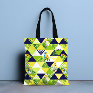 Monogram Trendy Tropical Cockatau Parrot Floral Tote Bag