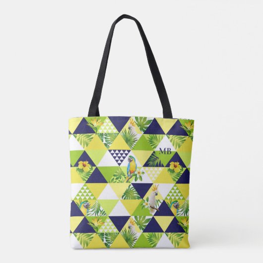 Monogram Trendy Tropical Cockatau Parrot Floral Tote Bag (Achterkant)