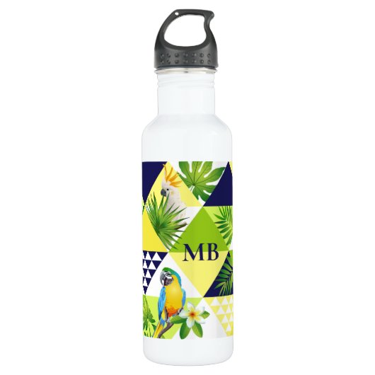 Monogram Trendy Tropical Cockatau Parrot Floral Waterfles (Voorkant)