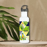 Monogram Trendy Tropical Cockatau Parrot Floral Waterfles<br><div class="desc">Dit moderne ontwerp heeft een leuk tropisch patroon met tropische bloemen,  parrots en kaketoes. Personaliseer met uw monogram door de sjabloon in het verstrekte tekstvakje uit te geven</div>