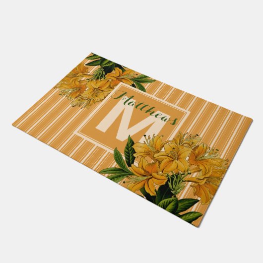 Monogram Trendy Turmeric Stripes  Floral Deurmat (Schuin)