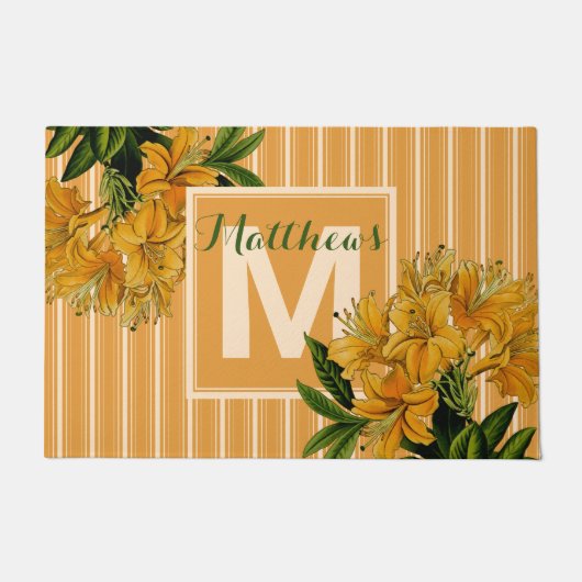 Monogram Trendy Turmeric Stripes  Floral Deurmat (Voorkant)