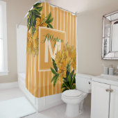 Monogram Trendy Turmeric Stripes  Floral Douchegordijn (In situ)