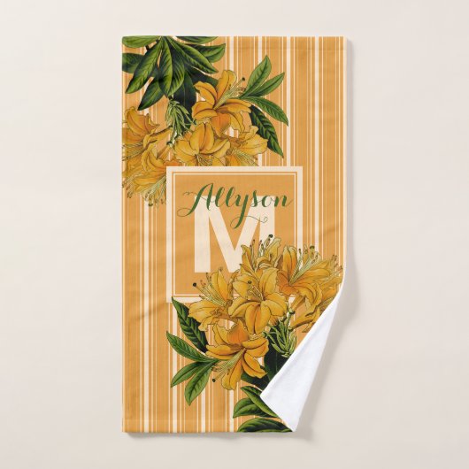 Monogram Trendy Turmeric Stripes  Floral Handdoek (Handdoek)