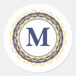 Monogram Trendy Typografie Chique blauw Ronde Sticker