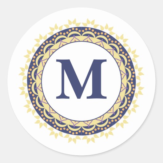 Monogram Trendy Typografie Chique blauw Ronde Sticker (Voorkant)