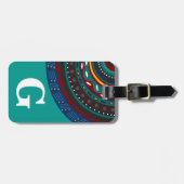 Monogram, tribaal geïnspireerd patroon, Blauwgroen Bagagelabel (Voorkant horizontaal)