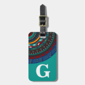 Monogram, tribaal geïnspireerd patroon, Blauwgroen Bagagelabel (Voorkant verticaal)