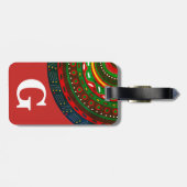 Monogram, tribaal geïnspireerd patroon, rood bagagelabel (Achterkant horizontaal)