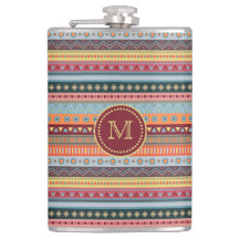 Monogram Tribal Colorful Geometric Pattern Flask
