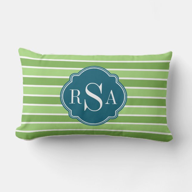 Monogram Trio Green Stripes Pattern Kussen (Voorkant)