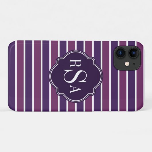 Monogram Trio Royal Paarse Stripes Pattern Case-Mate iPhone Case (Achterkant (horizontaal))