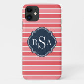 Monogram Trio Watermelon Roze Stripes Patroon Case-Mate iPhone Case (Achterkant)