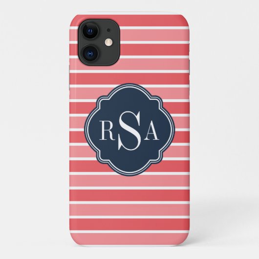 Monogram Trio Watermelon Roze Stripes Patroon Case-Mate iPhone Case (Achterkant)