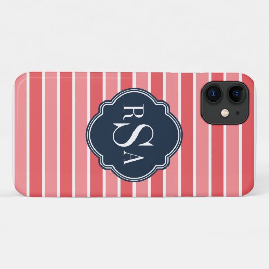 Monogram Trio Watermelon Roze Stripes Patroon Case-Mate iPhone Case (Achterkant (horizontaal))