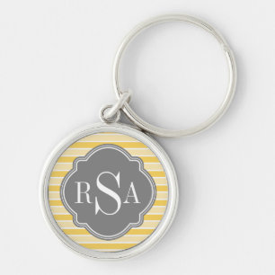 Monogram Trio Yellow Stripes Pattern Sleutelhanger