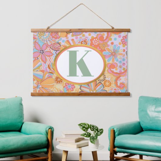 Monogram Trippy Nostalgische Floral Mood Hangend Wandkleed (Woonkamer)